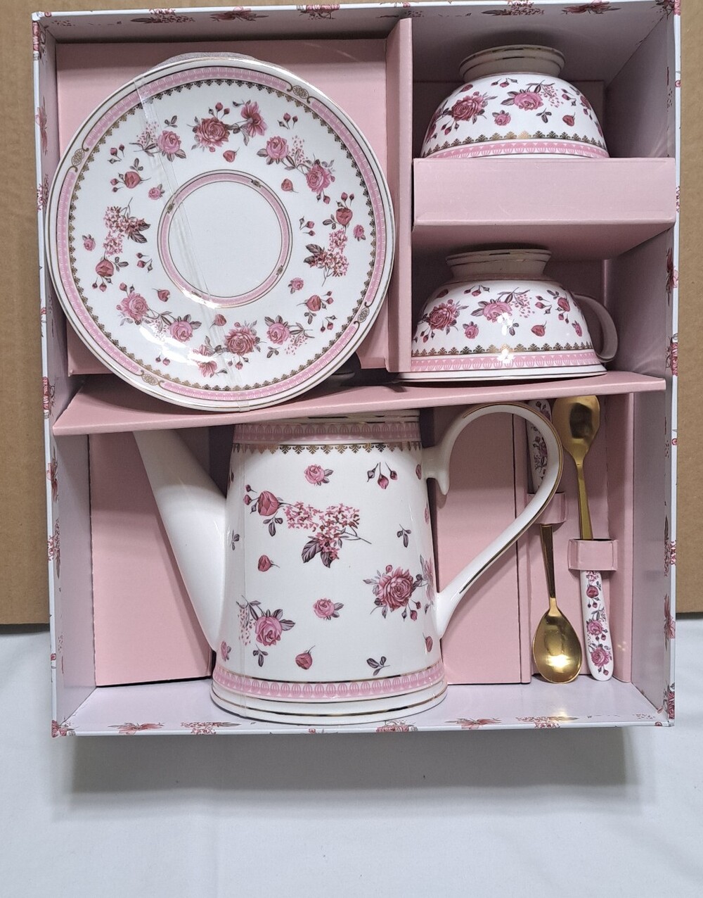 Grace Teaware Fine Porcelain 7-Piece Boxed Tea Set Floral New Gift Box NIB